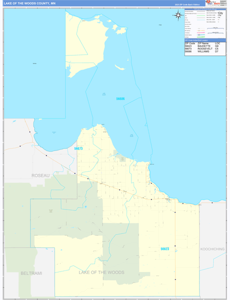 Lake of the Woods County, MN Zip Code Wall Map